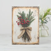 Oude bessen en altijdgroene kerstkaart (Staand voorkant)