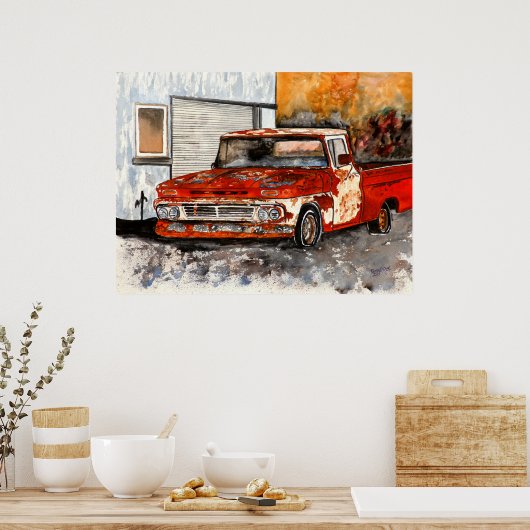 oude bestelwagen antiek  1950 kunst poster (Keuken)