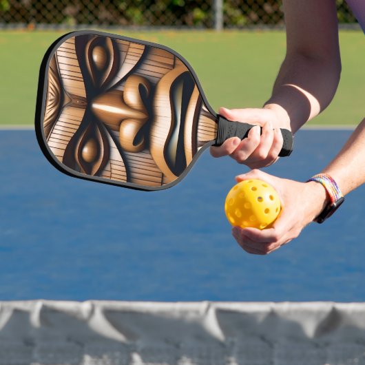 Oude Bewakers: Tiki Wood Art Pickleball Paddle (Insitu)