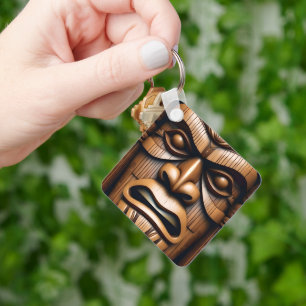 Oude Bewakers: Tiki Wood Art Sleutelhanger