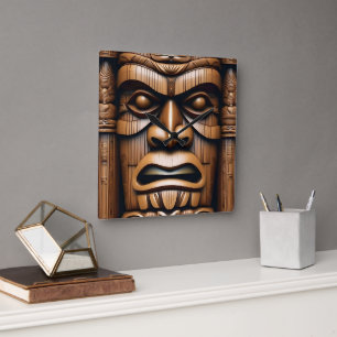 Oude Bewakers: Tiki Wood Art Vierkante Klok