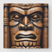 Oude Bewakers: Tiki Wood Art Vierkante Klok (Voorkant)