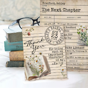 Oude Bibliotheekkaart Bloem Boeken Beer Baby Showe Bedankkaart