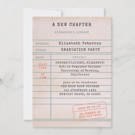 Oude Bibliotheekkaart Boekliefhebber Afstudeerfees Kaart (Voorkant)