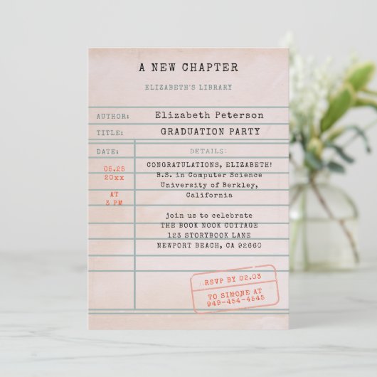 Oude Bibliotheekkaart Boekliefhebber Afstudeerfees Kaart (Staand voorkant)