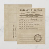 oude bibliotheekkaart slaat de datum op aankondigingskaart (Voorkant / Achterkant)