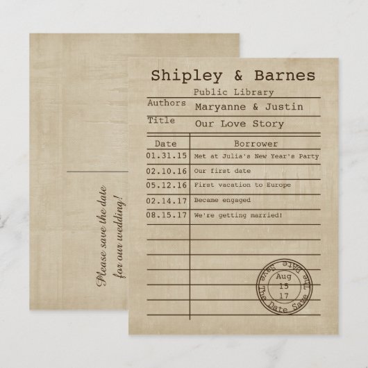  oude bibliotheekkaart slaat de datum op aankondigingskaart (Voorkant / Achterkant)