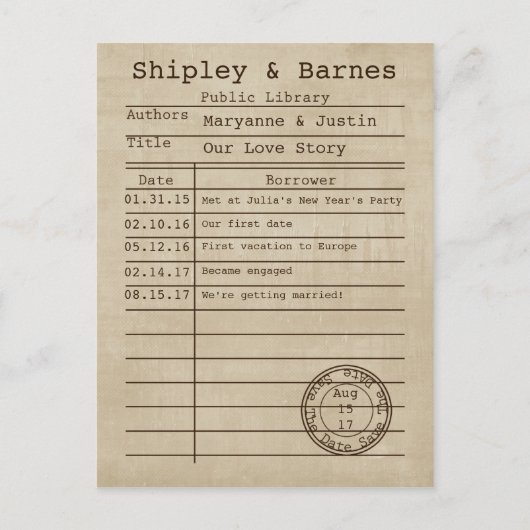 oude bibliotheekkaart slaat de datum op aankondigingskaart (Voorkant)