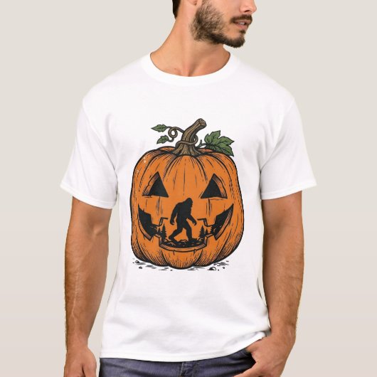 Oude Bigfoot Pompoen Halloween Vector Ontwerp_1 T-shirt (Voorkant)