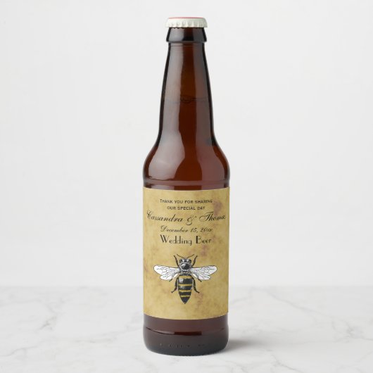 Oude Bij #2 Vervaaagde Antieke Achtergrond Bier Etiket (Voorkant)