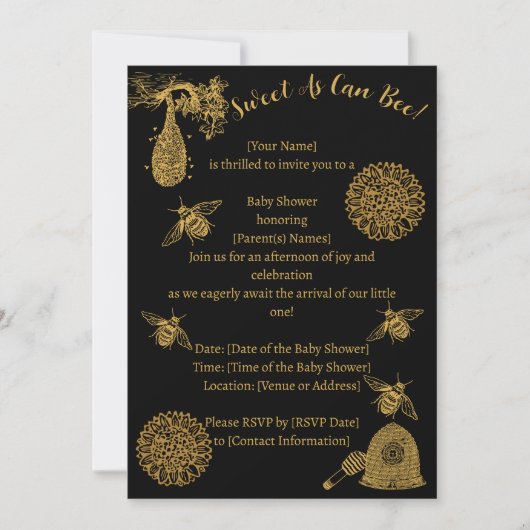 Oude Bij Honey Bumblebee Zwarte Baby Shower Kaart (Voorkant)