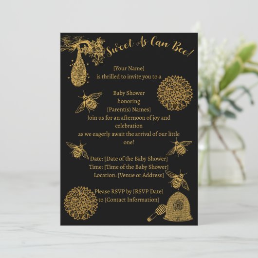 Oude Bij Honey Bumblebee Zwarte Baby Shower Kaart (Staand voorkant)