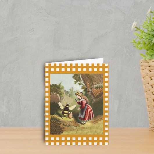 Oude Bij Kleine Meisje Honingpot Kaart