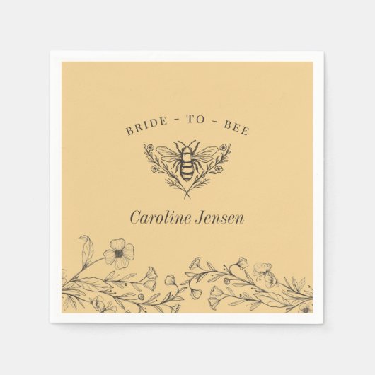 Oude Bij Wilde Bloem Gele Stortbui Servet (Voorkant)