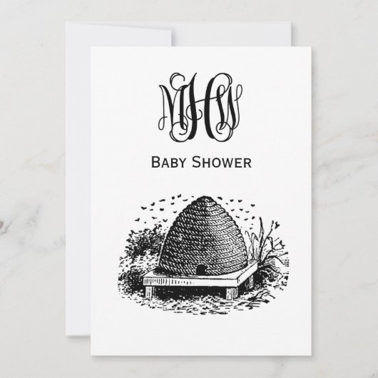 Oude bijen en bijenkorf #1 Vine Monogram Lettertyp Kaart (Voorkant)