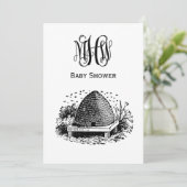 Oude bijen en bijenkorf #1 Vine Monogram Lettertyp Kaart (Staand voorkant)