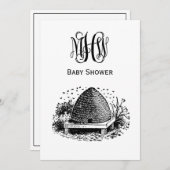 Oude bijen en bijenkorf #1 Vine Monogram Lettertyp Kaart (Voorkant / Achterkant)
