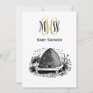 Oude Bijen en Bijenkorf #1 Vine Monogram Lettertyp Kaart