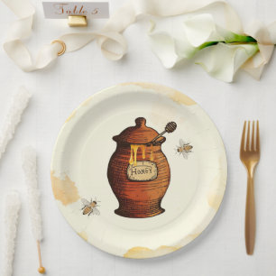 Oude Bijenkorf Honing Bij Baby Shower Papieren Bordje
