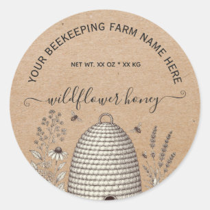 Oude bijenkorf roestig kraft honingpotlabels ronde sticker