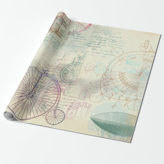 Oude bike, ballon en script op geel cadeaupapier (Uitgerold)