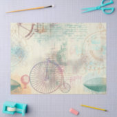 Oude bike, ballon en script op gele ontkoppeling tissuepapier (Craft)