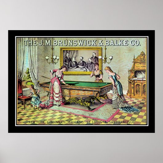 Oude Biljartspel Posterprint Poster (Voorkant)