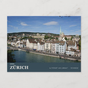 Oude binnenstad van Zürich naast de Limmat Briefkaart