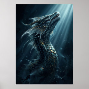 Oude Bioluminescente Zeedraak - Mythische Diepte Poster
