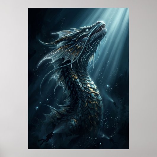 Oude Bioluminescente Zeedraak - Mythische Diepte Poster (Voorkant)