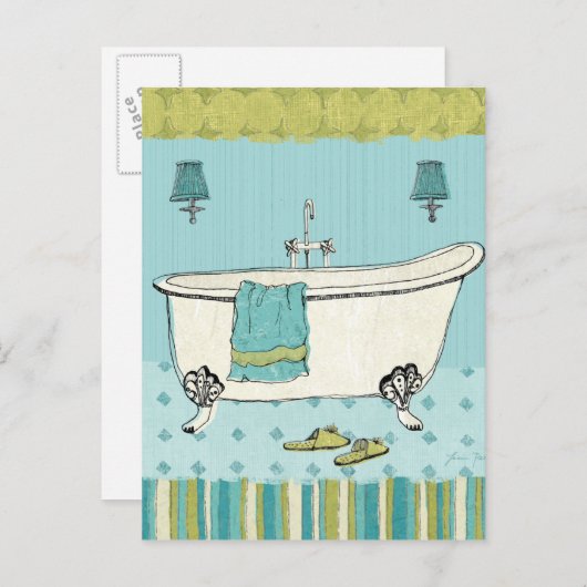 Oude blauwe badkamer briefkaart (Voorkant / Achterkant)