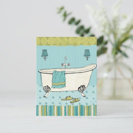 Oude blauwe badkamer briefkaart (Staand voorkant)