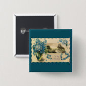 Oude Blauwe Bloem Valentijns Knop Vierkante Button 5,1 Cm (Voorkant /achterkant)