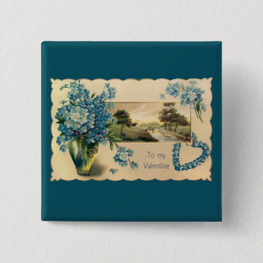 Oude Blauwe Bloem Valentijns Knop Vierkante Button 5,1 Cm (Voorkant)