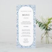 Oude Blauwe Bloemen Bruiloft Menu Kaarten (Staand voorkant)