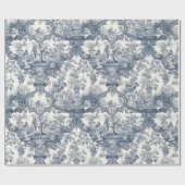 Oude blauwe bloemmotief Toile de Jouy Damast Cadeaupapier (Vlak)