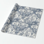 Oude blauwe bloemmotief Toile de Jouy Damast Cadeaupapier (Uitgerold)