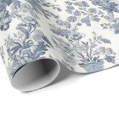 Oude blauwe bloemmotief Toile de Jouy Damast Cadeaupapier (Rol Hoek)