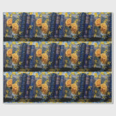 Oude blauwe boeken en gele bloesems cadeaupapier (Vlak)