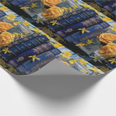 Oude blauwe boeken en gele bloesems cadeaupapier (Hoek)