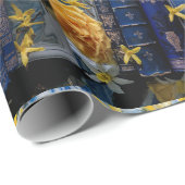 Oude blauwe boeken en gele bloesems cadeaupapier (Rol Hoek)