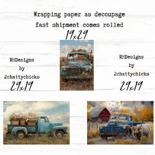 Oude Blauwe Boerderijtrucks Decoupage Inpakpapier Vel