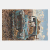 Oude Blauwe Boerderijtrucks Decoupage Inpakpapier Vel (Voorkant 3)