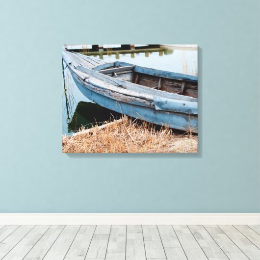 Oude blauwe boot canvas afdruk (Insitu (Houten vloer))