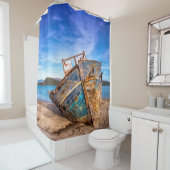 Oude blauwe boot van de Seashore Douchegordijn (In situ)