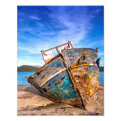 Oude blauwe boot van de Seashore Foto Afdruk (Voorkant)