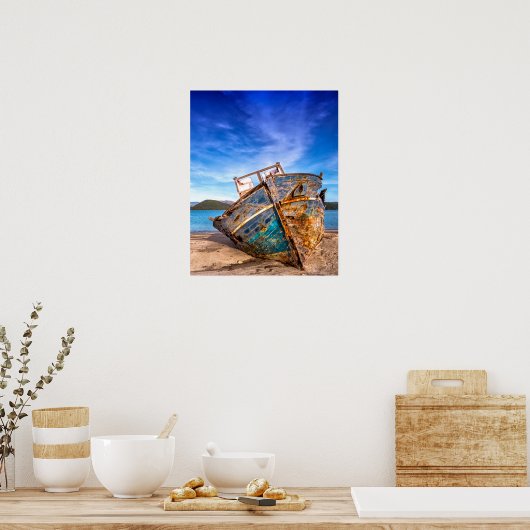 Oude blauwe boot van de Seashore Poster (Keuken)
