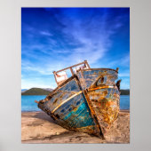 Oude blauwe boot van de Seashore Poster (Voorkant)
