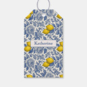 Oude Blauwe Citroen Botanische Patroon Naam Cadeaulabel (Voorkant)