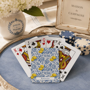 Oude Blauwe Citroen Botanische Patroon Naam Pokerkaarten